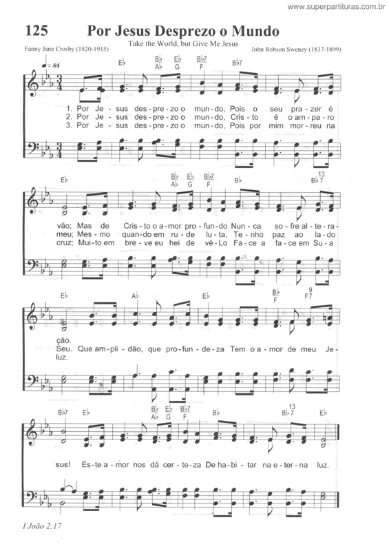 Partitura da música Por Jesus Desprezo O Mundo