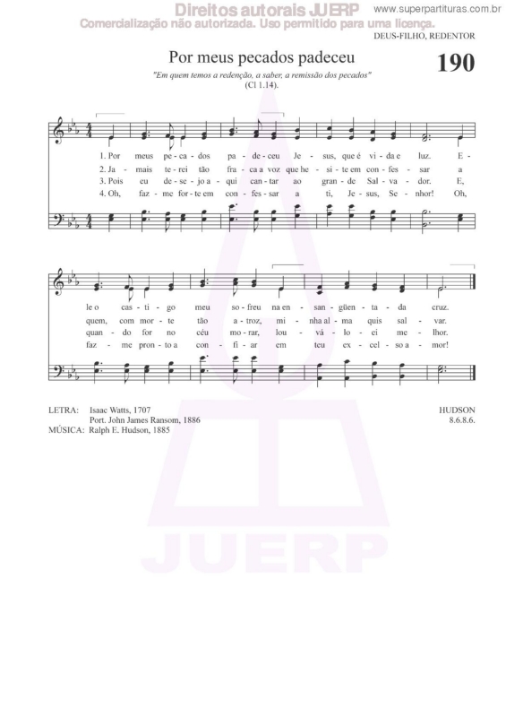 Partitura da música Por Meus Pecados Padaceu - 190 HCC v.2