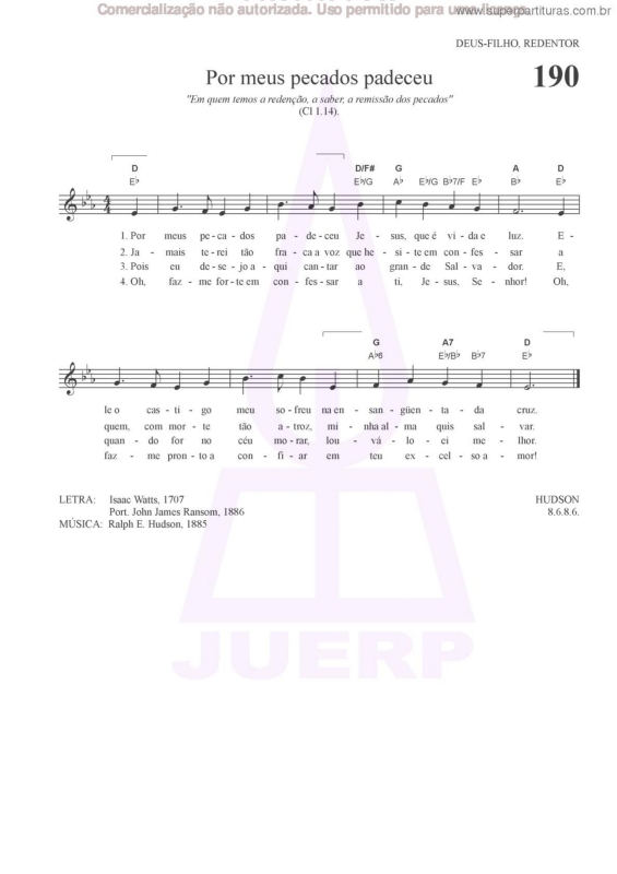 Partitura da música Por Meus Pecados Padaceu - 190 HCC