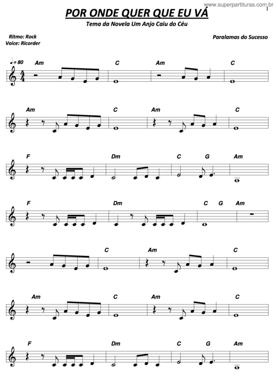 Partitura da música Por Onde Quer Que Eu Vá v.3