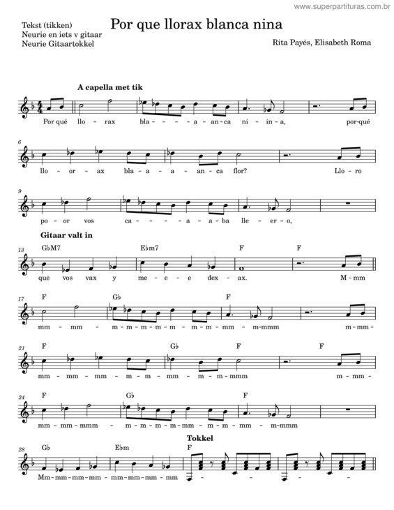 Partitura da música Por Que Llorax Blanca Nina – Rita Payés
