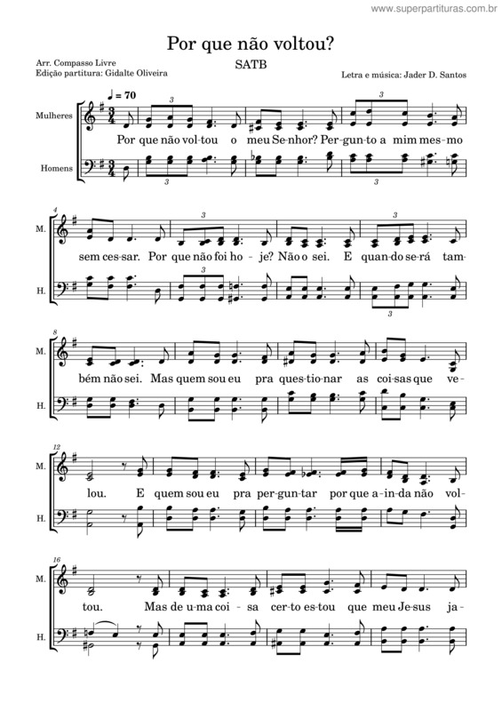Partitura da música Por Que Não Voltou