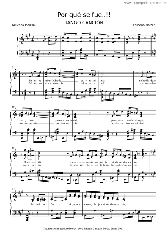 Partitura da música Por Qué Se Fue...!! – Azucena Maizani