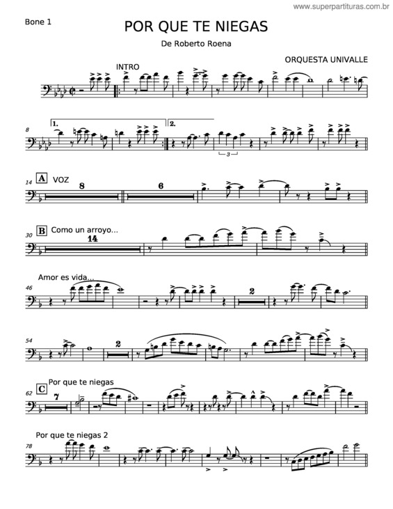 Partitura da música Por Que Te Niegas – Roberto Roena