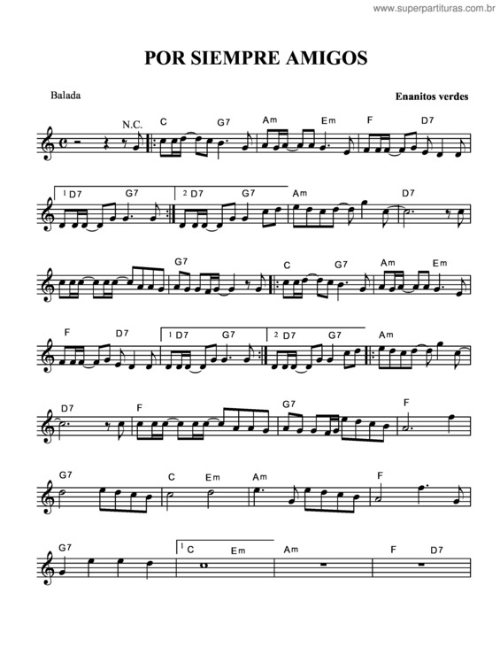 Partitura da música Por Siempre Amigos