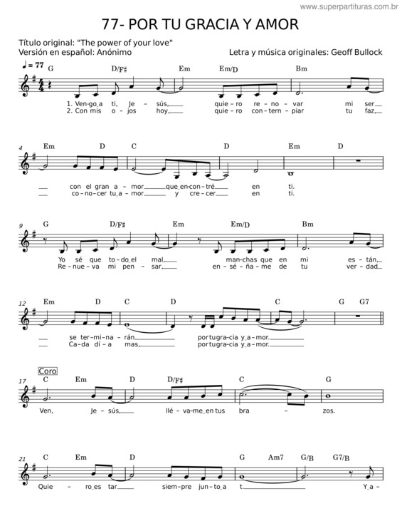 Partitura da música Por Tu Gracia Y Amor – Geoff Bullock