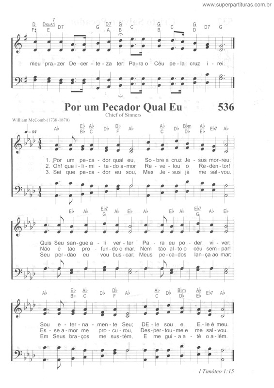 Partitura da música Por Um Pecador Qual Eu