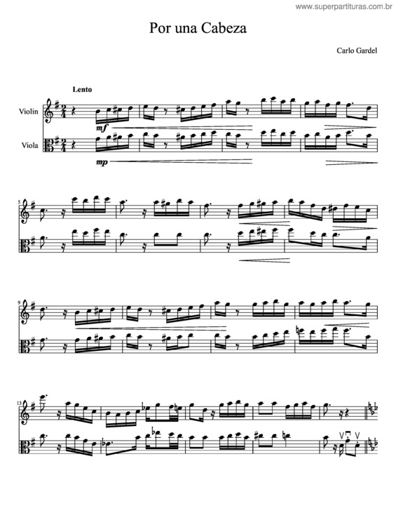 Partitura da música Por Una Cabeza – Violin And Viola
