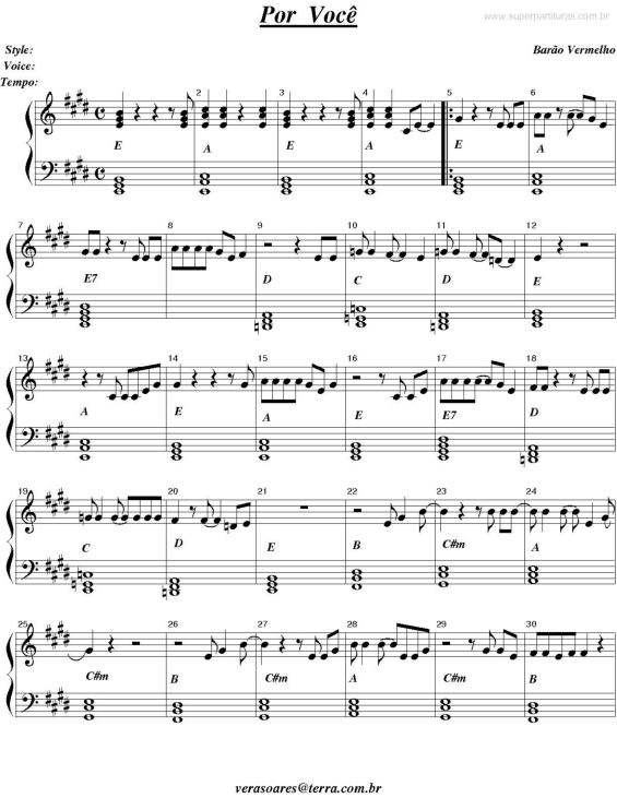 Partitura da música Por Você