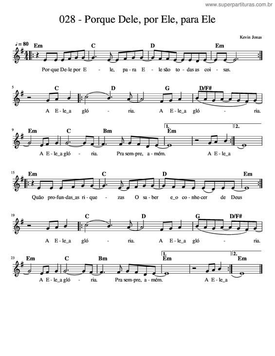 Partitura da música Porque Dele, Por Ele, Para Ele