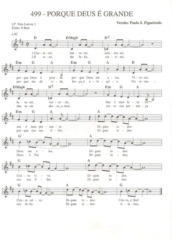 Partitura da música Porque Deus é Grande