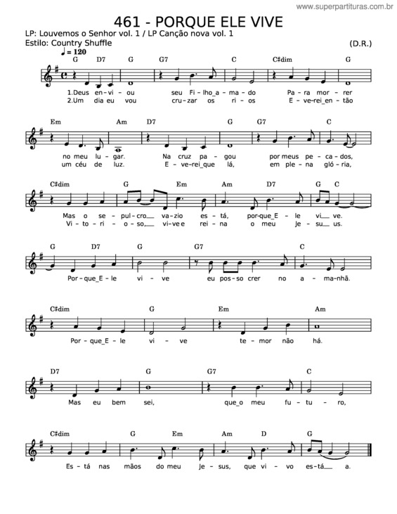 Partitura da música Porquê Ele Vive – Bill & Gloria Gaither v.2