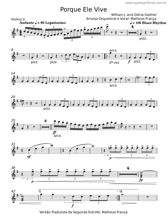 Partitura da música Porquê Ele Vive – Bill & Gloria Gaither v.3