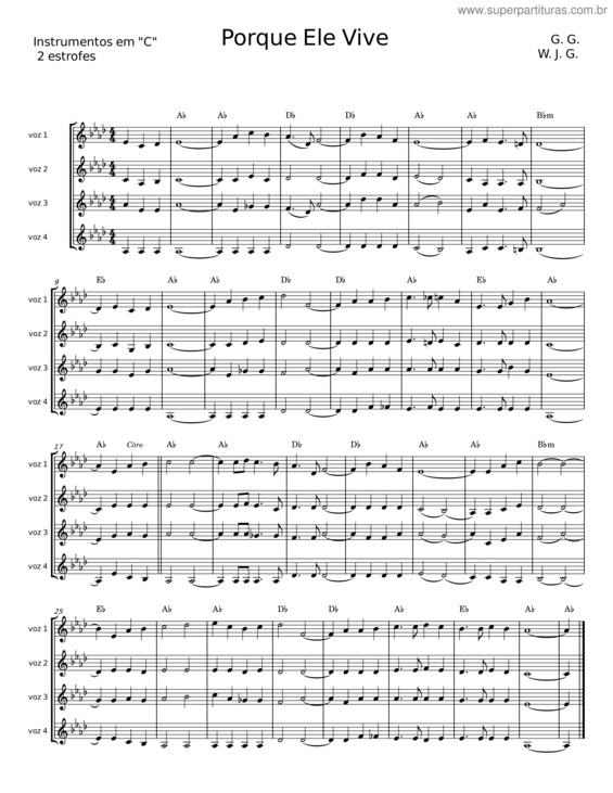 Partitura da música Porque Ele Vive – G. G.
