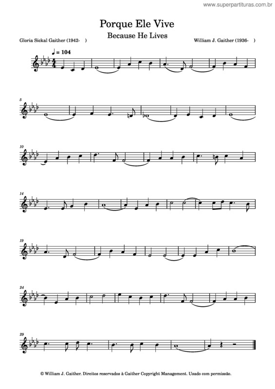 Partitura da música Porque Ele Vive – Hinário Adventista Porque Ele Vive