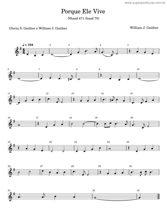 Partitura da música Porque Ele Vive – William J. Gaither