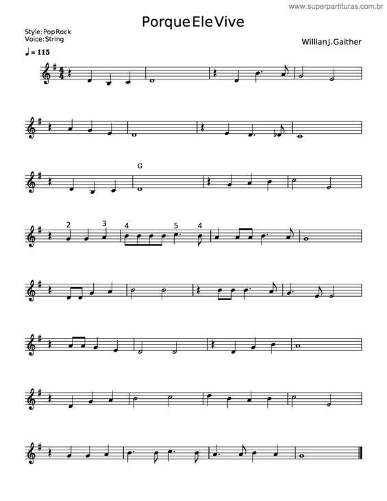 Partitura da música Porque Ele Vive – Willian J Gaither