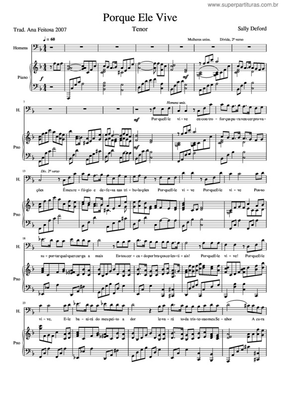 Partitura da música Porque Ele Vive Tenor