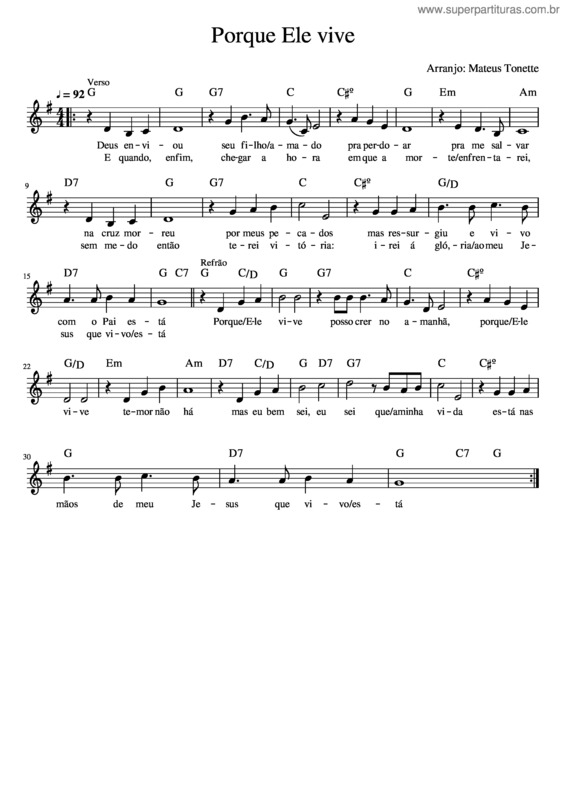 Partitura da música Porque Ele Vive v.14