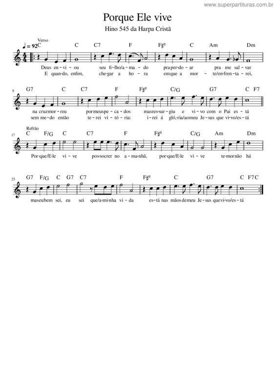 Partitura da música Porque Ele Vive v.19