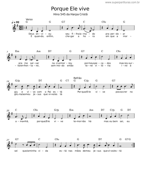 Partitura da música Porque Ele Vive v.20