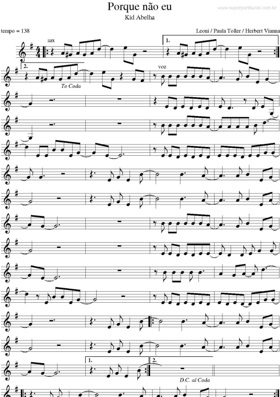 Partitura da música Porque não Eu