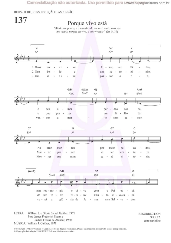 Partitura da música Porque Vivo Está - 137 HCC