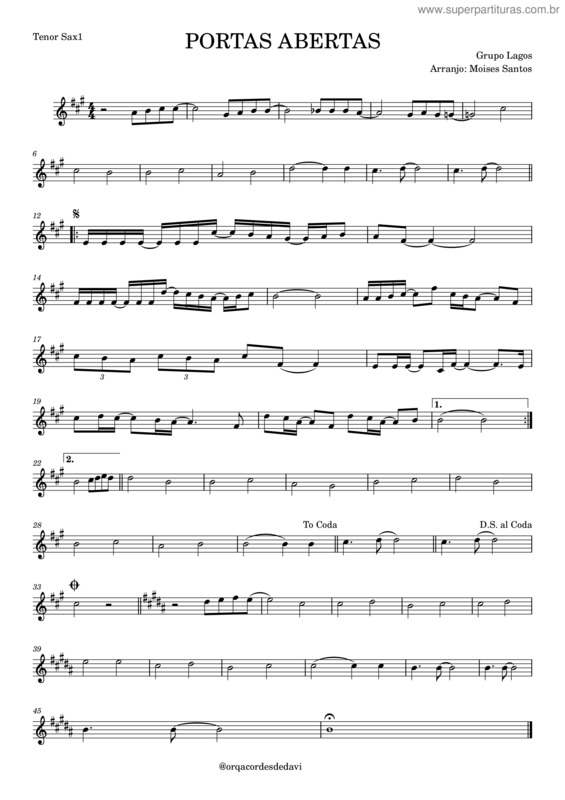 Partitura da música Portas Abertas 1