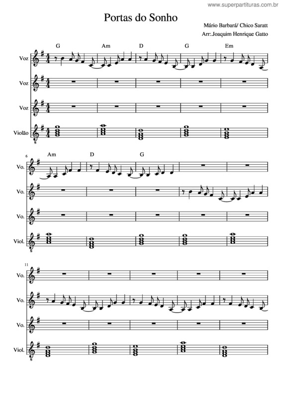Partitura da música Portas Do Sonho 2
