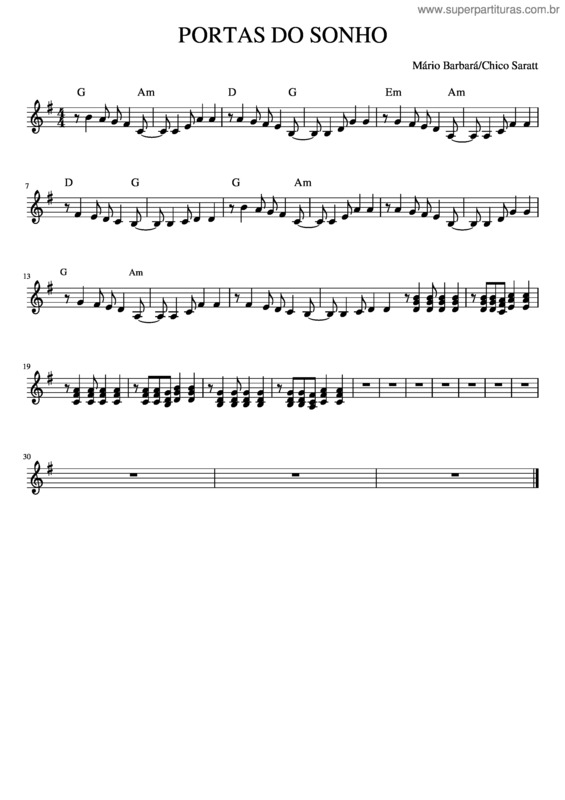 Partitura da música Portas Do Sonho