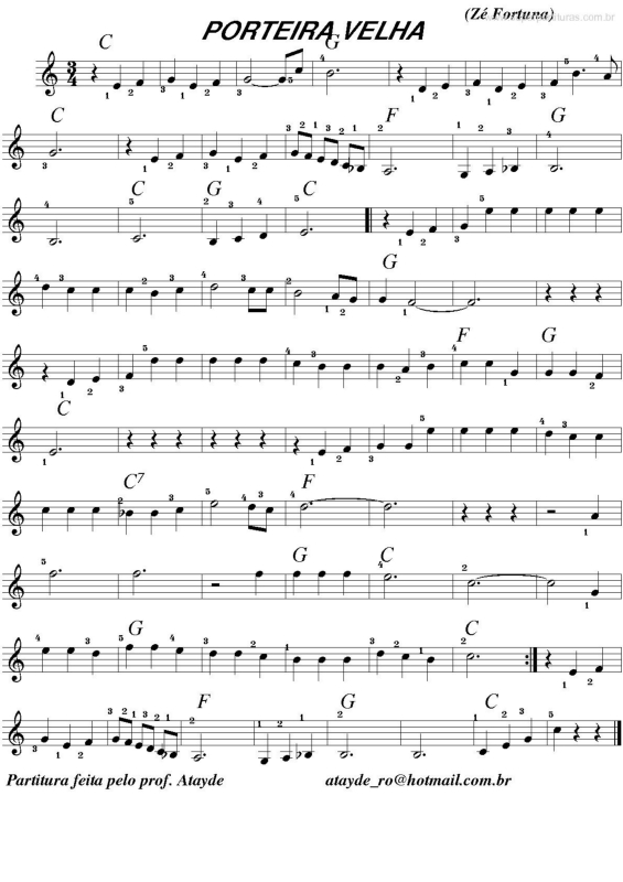 Partitura da música Porteira Velha