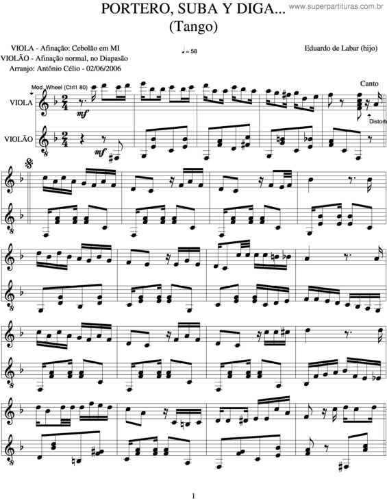 Partitura da música Portero, Suba Y Diga