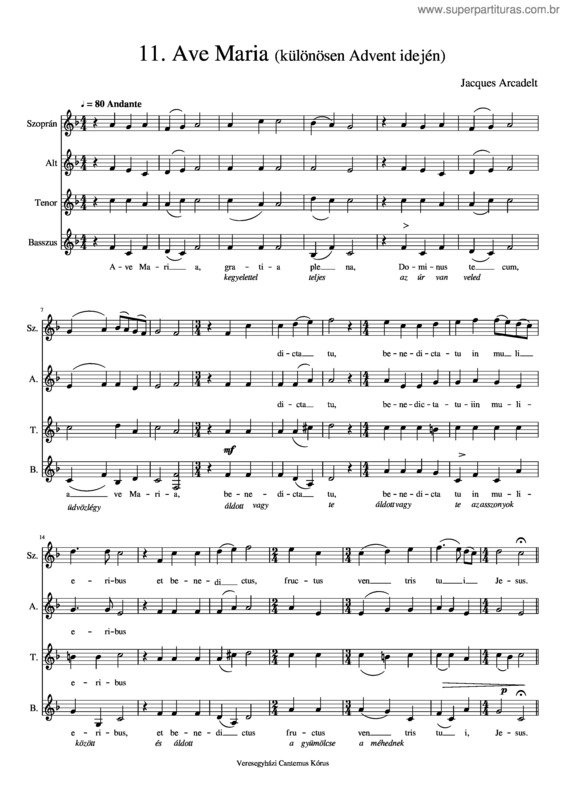 Partitura da música Porti Ave Maria Arcadelt