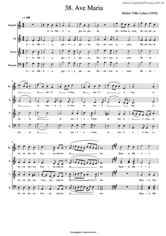 Partitura da música Porti Villa–Lobos Ave Maria