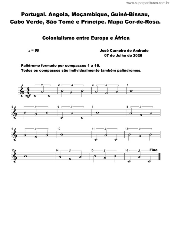 Partitura da música Portugal. Angola, Moçambique, Guiné-Bissau, Cabo Verde, São Tomé E Príncipe. Mapa Cor-De-Rosa.