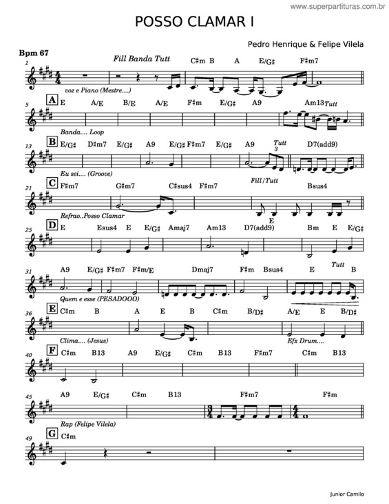 Partitura da música Posso Clamar – De Faria, Pedro Henrique