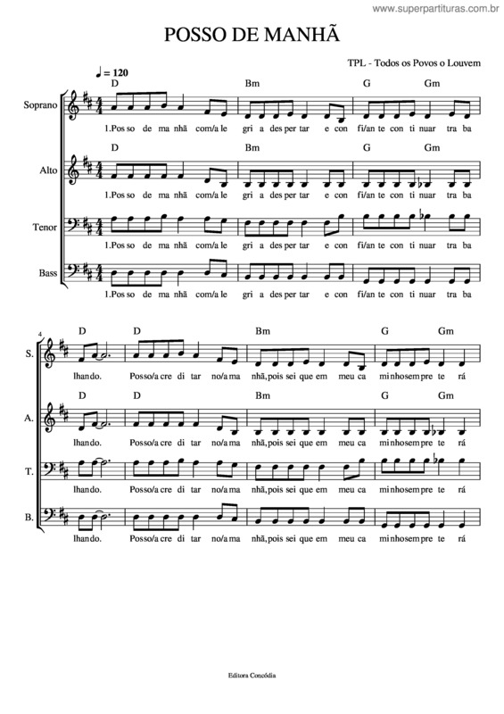 Partitura da música Posso De Manhã