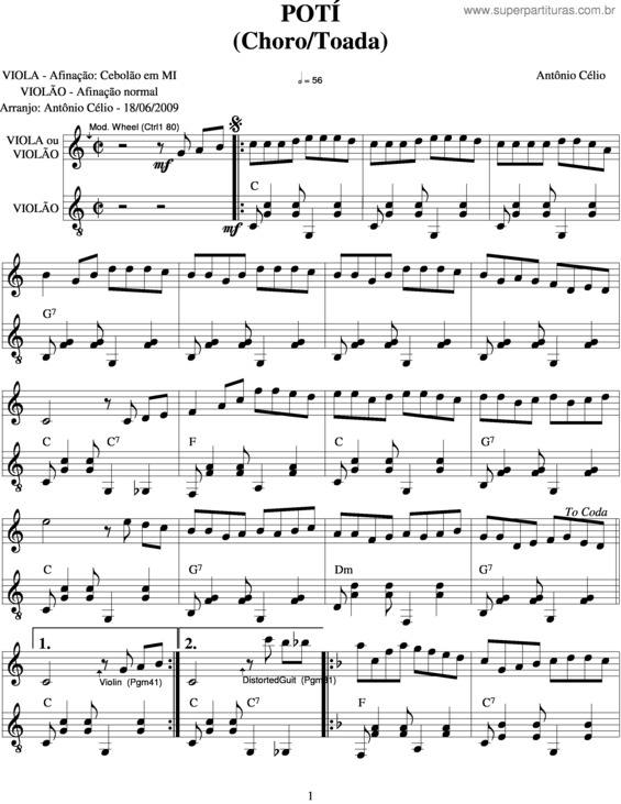 Partitura da música Potí