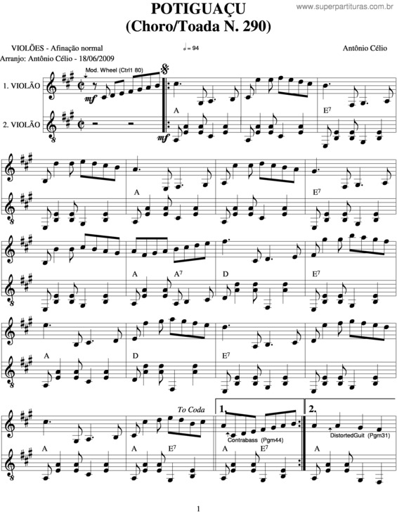 Partitura da música Potiguaçu