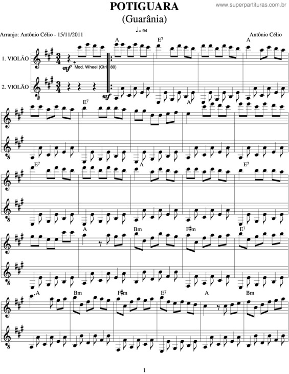 Partitura da música Potiguara v.2