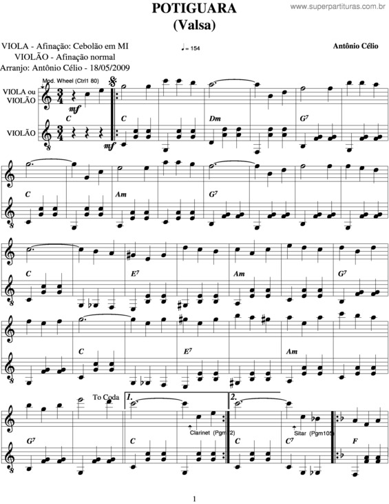 Partitura da música Potiguara