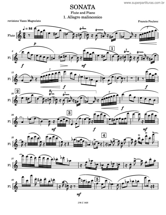 Partitura da música Poulenc, Sonata Per Flauto E Pianoforte, Primo Tempo