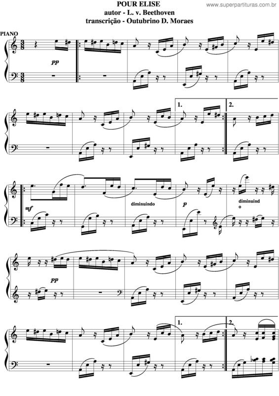 Partitura da música Pour Elise v.10