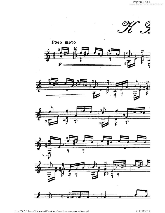 Partitura da música Pour Elise v.2