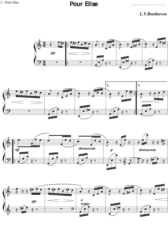 Partitura da música Pour Elise v.3