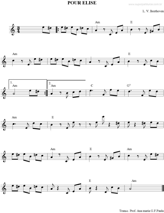 Partitura da música Pour Elise v.6