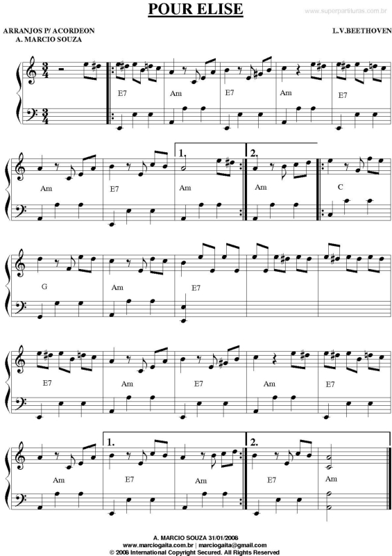 Partitura da música Pour Elise v.7