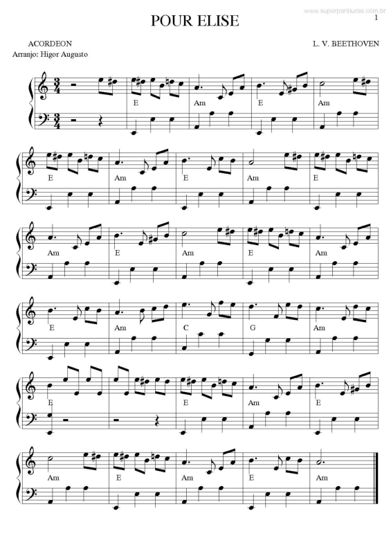 Partitura da música Pour Elise v.8