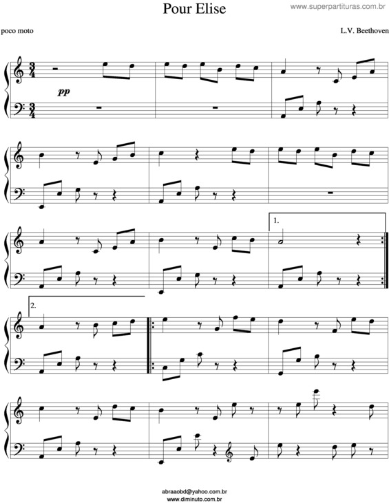 Partitura da música Pour Elise v.9