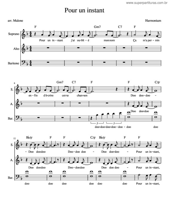 Partitura da música Pour Un Instant – Harmonium